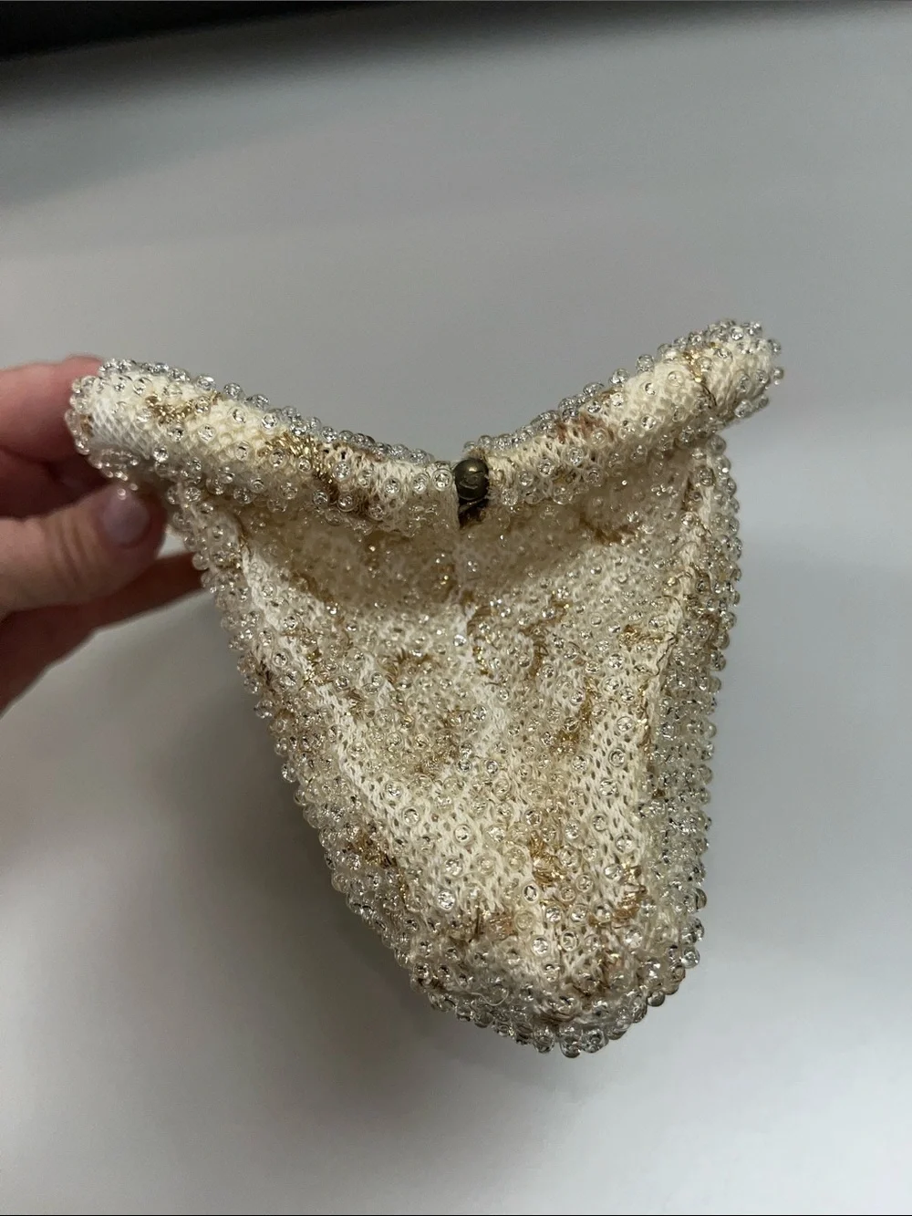 Source Unknown Ivory and Gold Beaded Evening Clutch